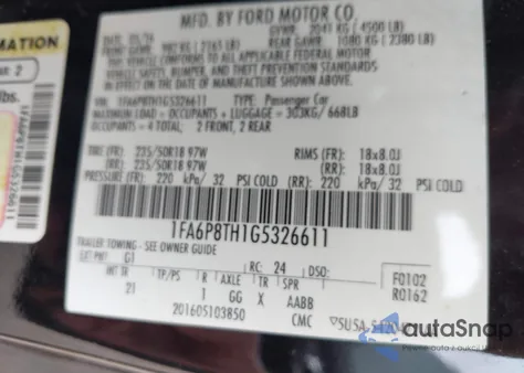 2016 Ford Mustang Ecoboost from USA, damaged, VIN 1FA6P8TH1G5326611